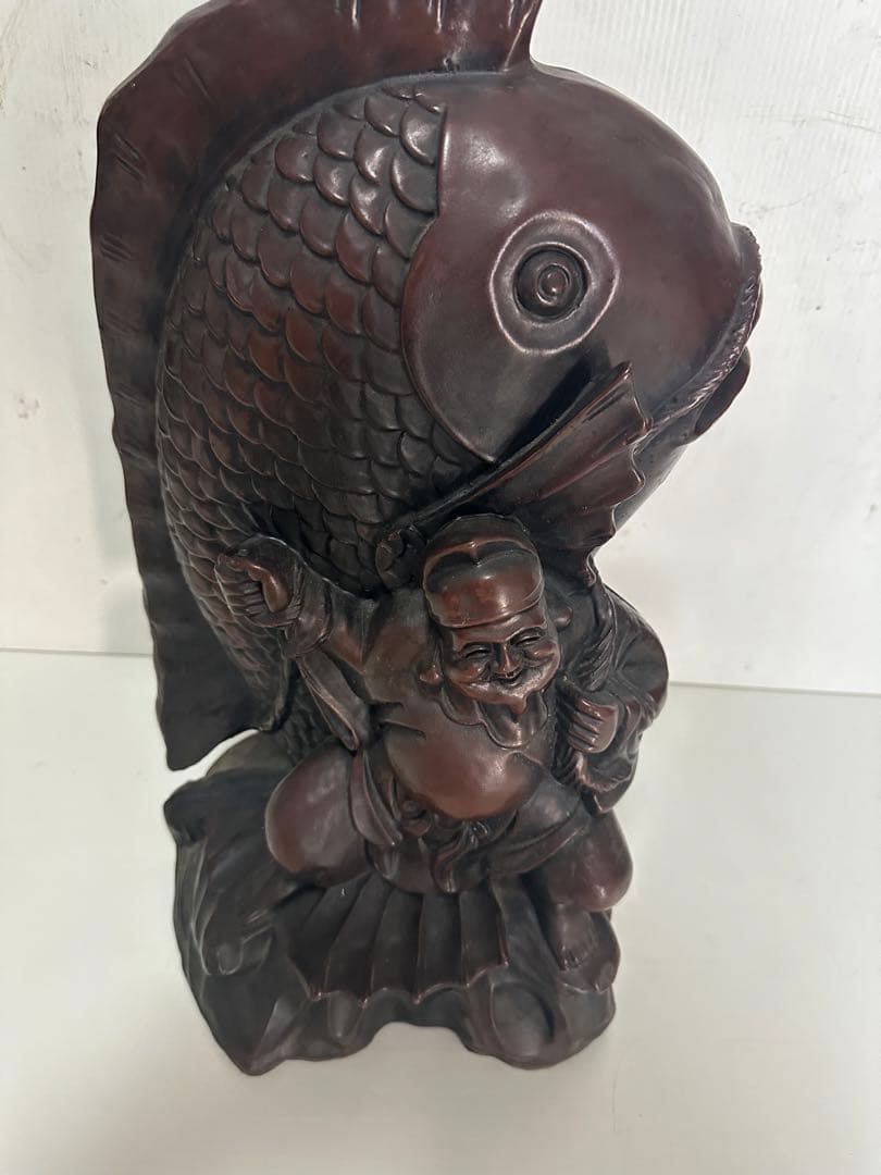 貴重　骨董　銘木　開運　金運　恵比寿様　鯛　木彫り　一刀彫