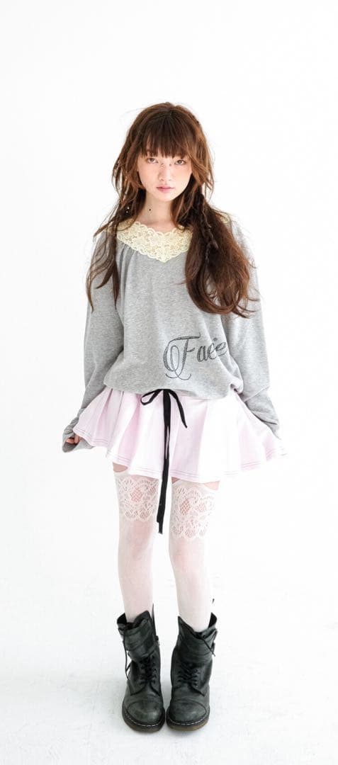 faerie レースVネック　プリーツドレス　ピンク