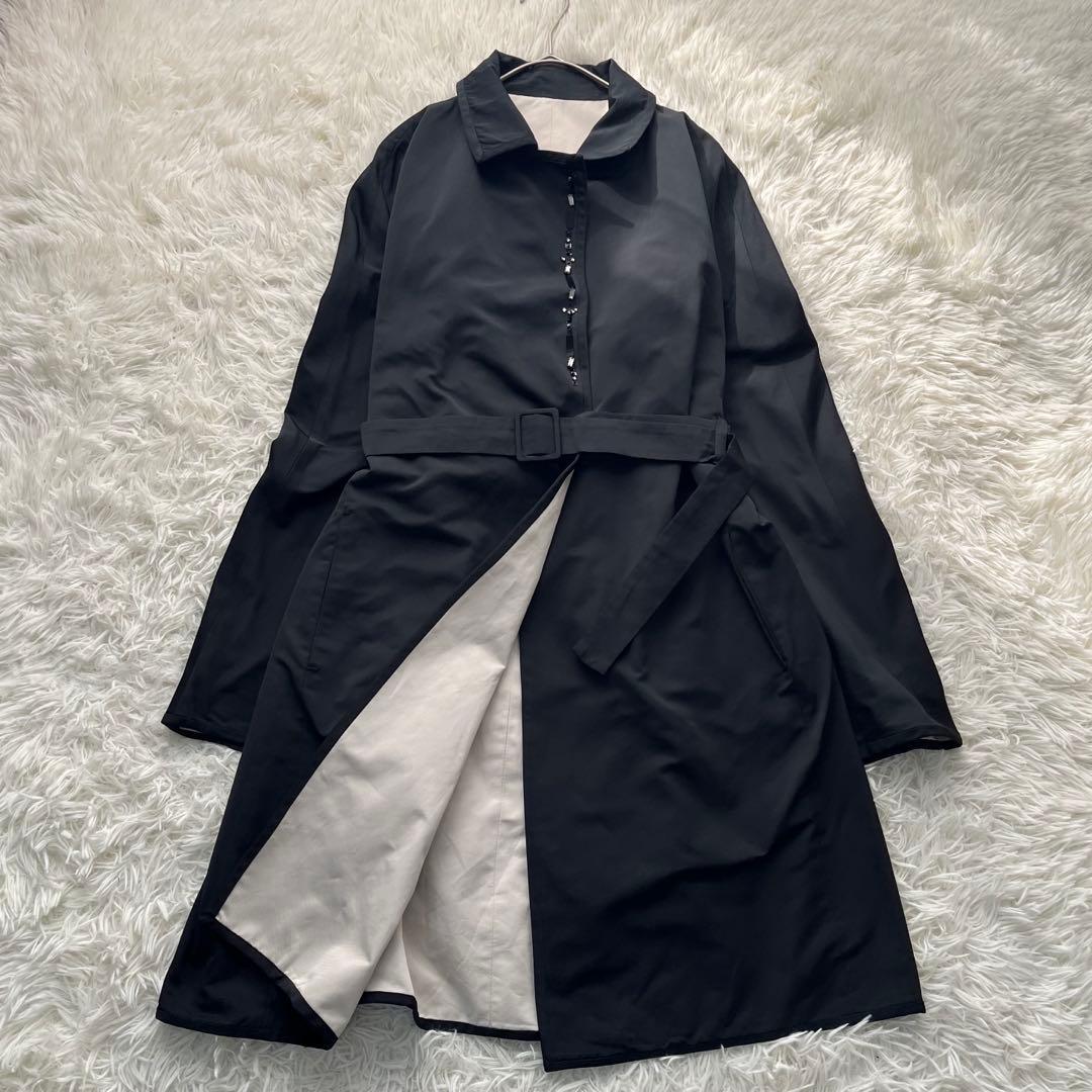 【美品】マックスマーラ ロングコート リバーシブル ベルト付き ビジュー XL