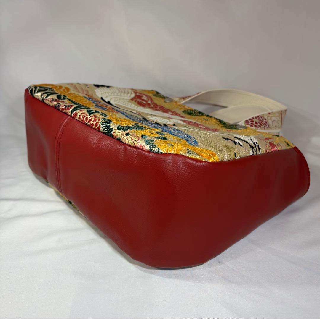 帯バッグリメイク　775番　ボート型持ち手タイプ　被せ蓋付き