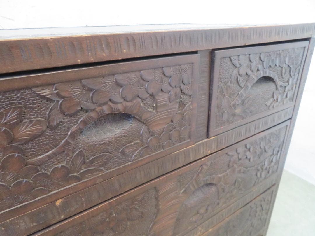 軽井沢彫■整理箪笥■4段5杯■チェスト■伝統工芸■高級■桜吉野柄■彫刻■手彫り■