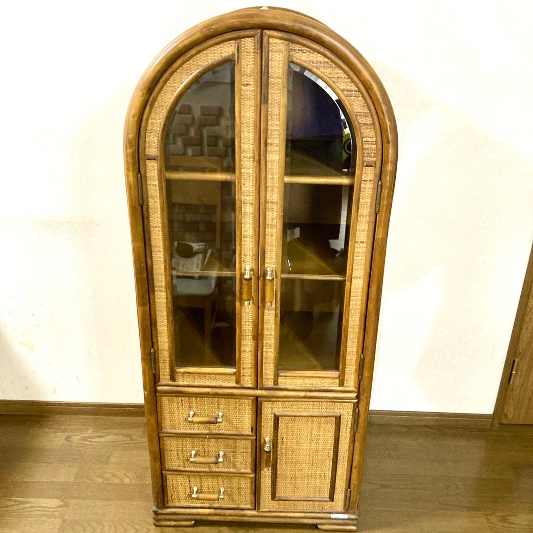 【コウ】ラタン トロピカルファイン アーチ型 キャビネット 籐家具