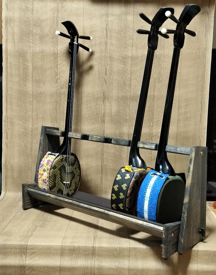 ♪手作り 沖縄三線ラック　折りたたみ収納　５丁掛け　三線スタンド　♪