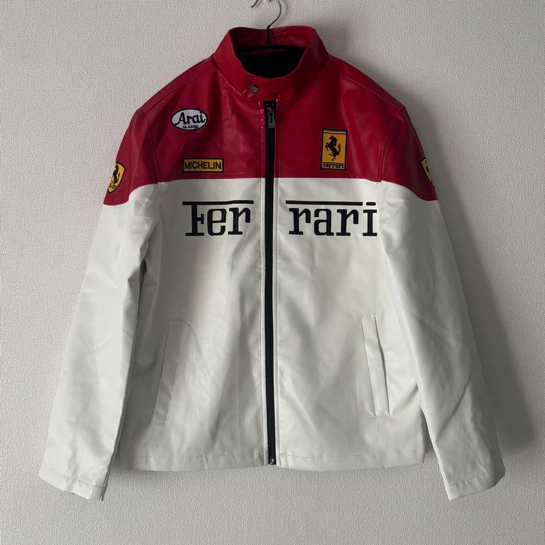 【レア1点】Ferrari レザーライダースジャケット レッド L