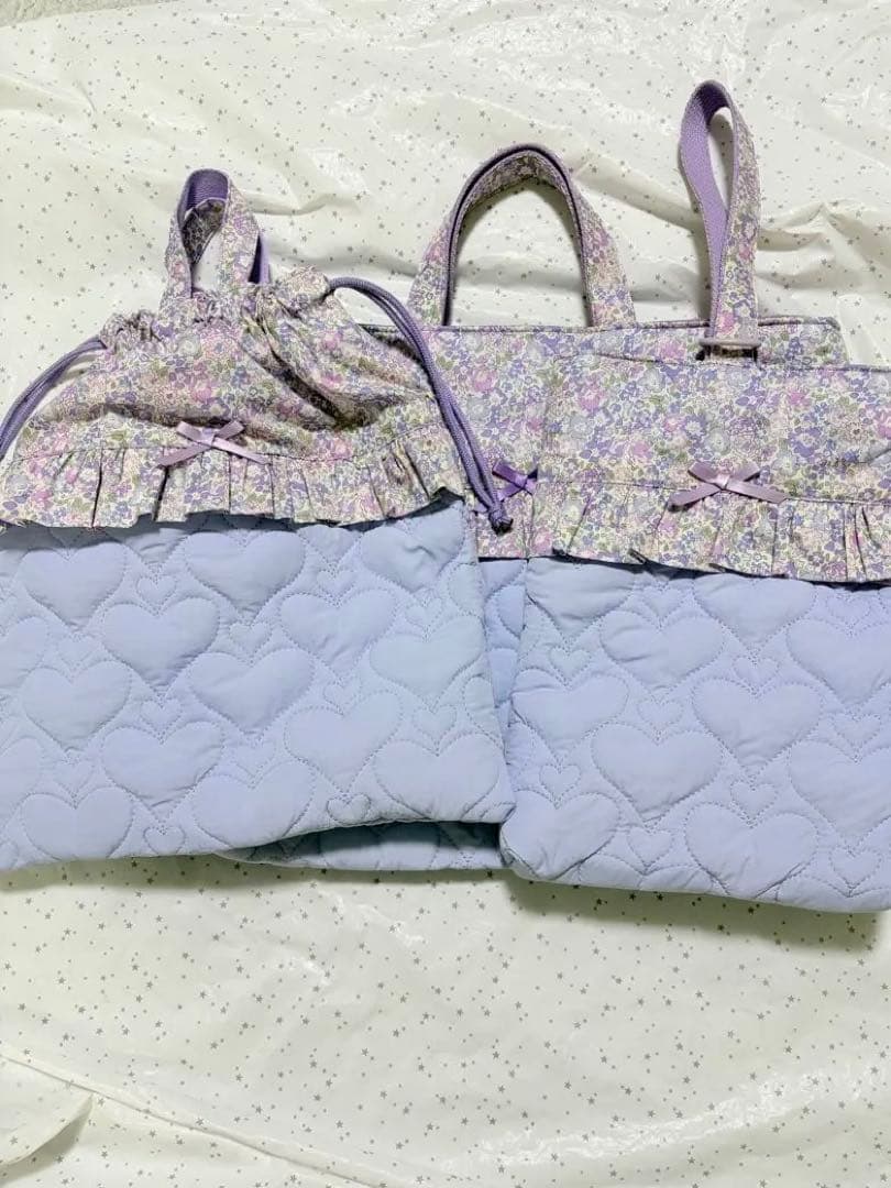 リバティ　ミシェル×ハートキルト　レッスンバック上履き入れ体操服袋ハンドメイド