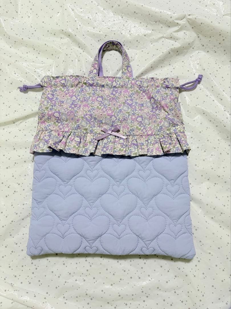 リバティ　ミシェル×ハートキルト　レッスンバック上履き入れ体操服袋ハンドメイド