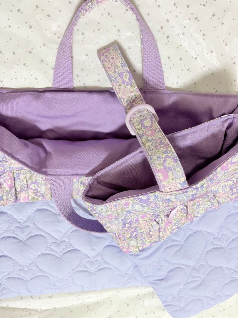 リバティ　ミシェル×ハートキルト　レッスンバック上履き入れ体操服袋ハンドメイド