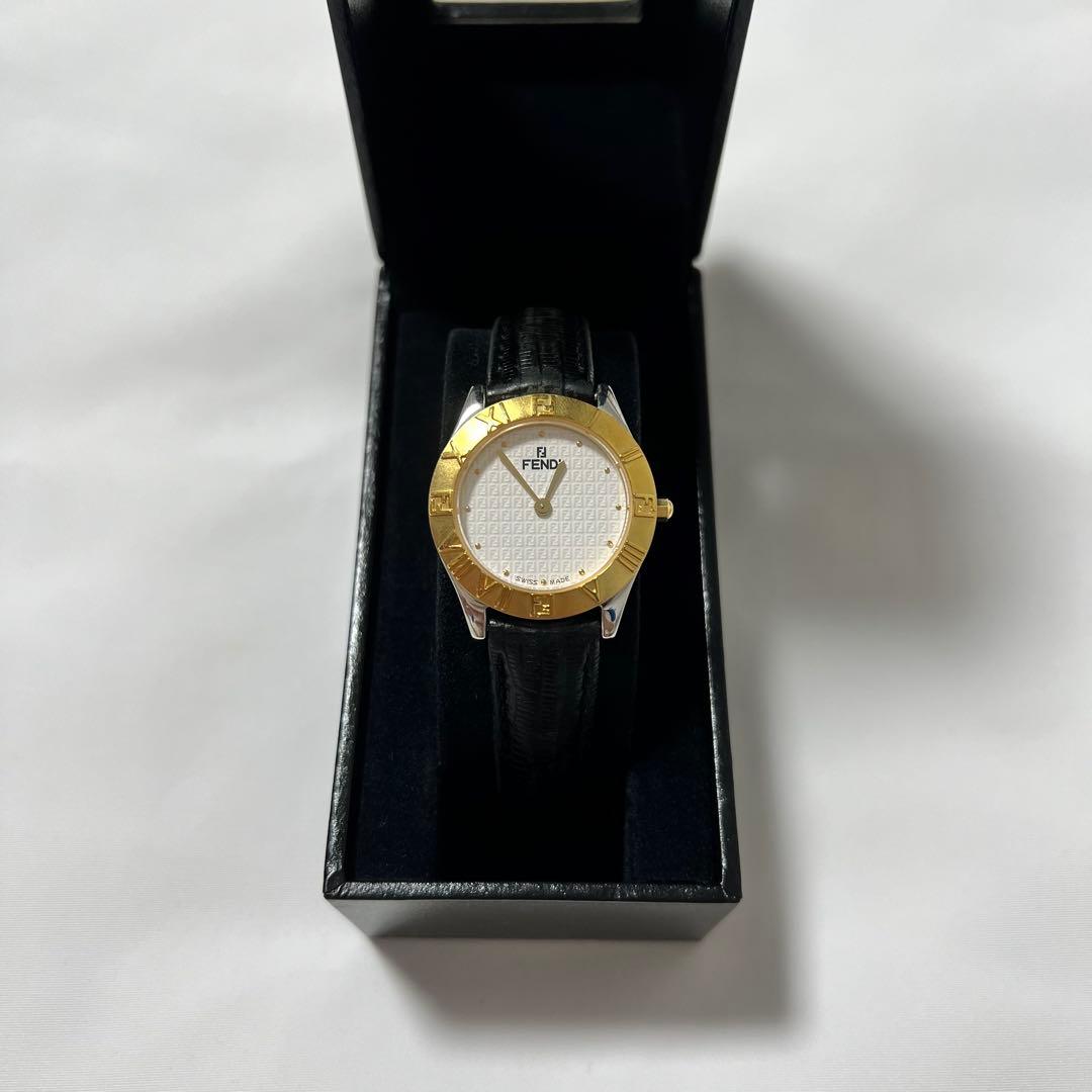 FENDI アナログ時計 ゴールド/ホワイト レディース 金メッキ 箱付き