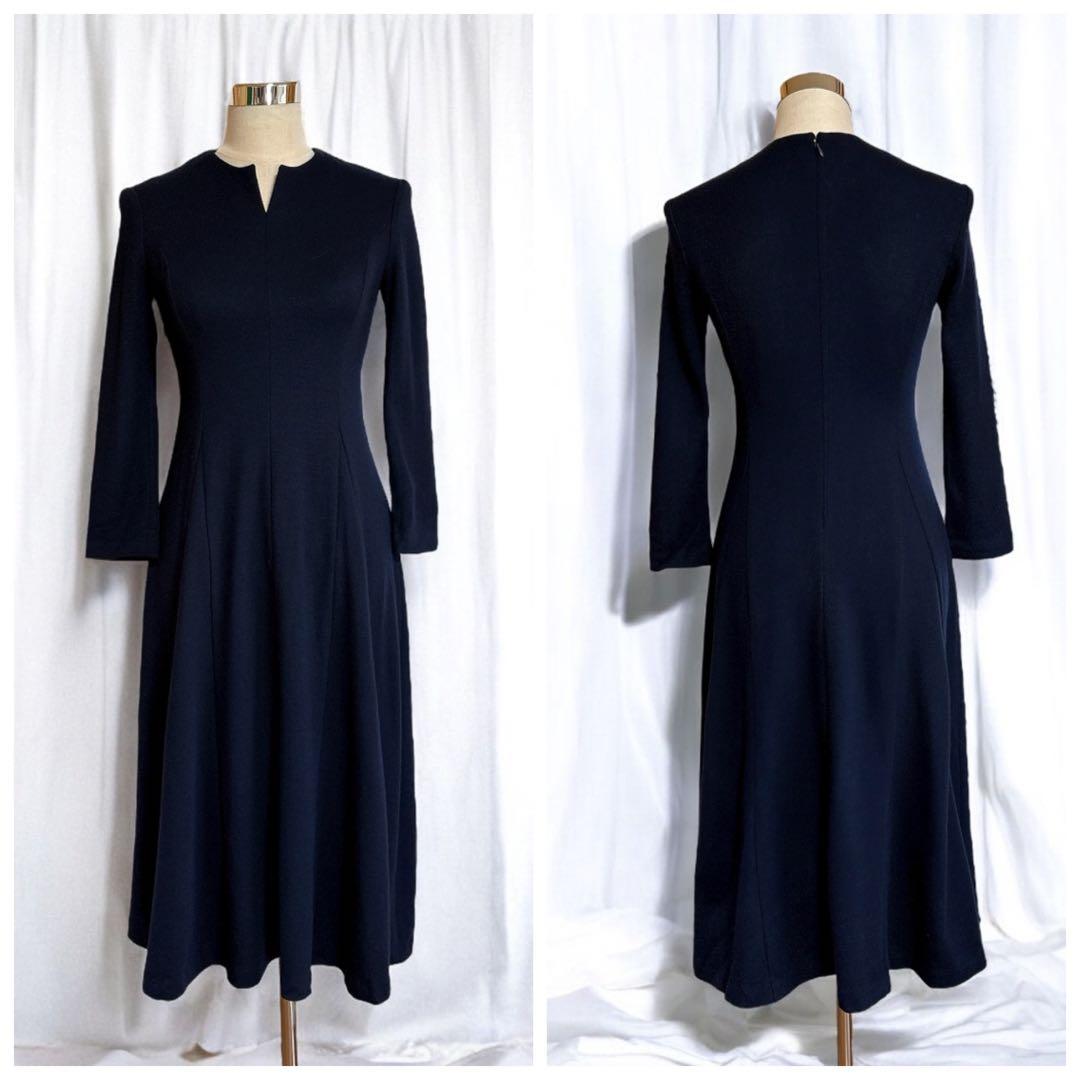 ANAYI アナイ ウール フレア ワンピース ネイビー系 36