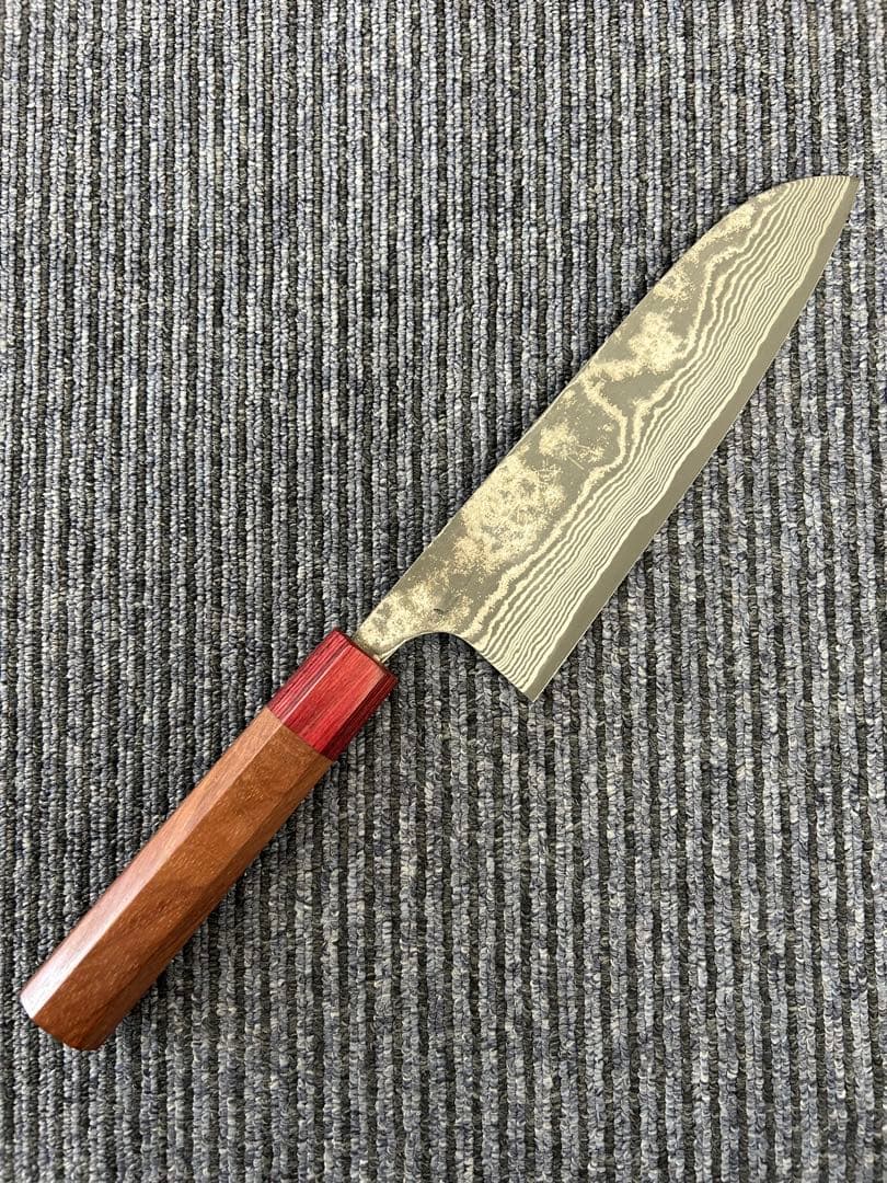 佐治作 VG10 ダマスカス鋼 三徳包丁 180mm 黒仕上げ 寿檀八角柄