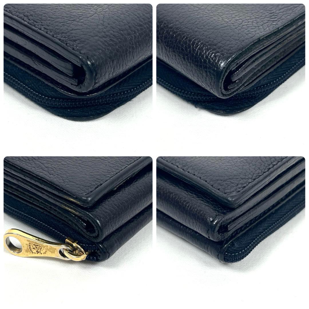 イルビゾンテ　三つ折り財布　トリフォルド　オールレザー　ロゴ型押し　ブラック