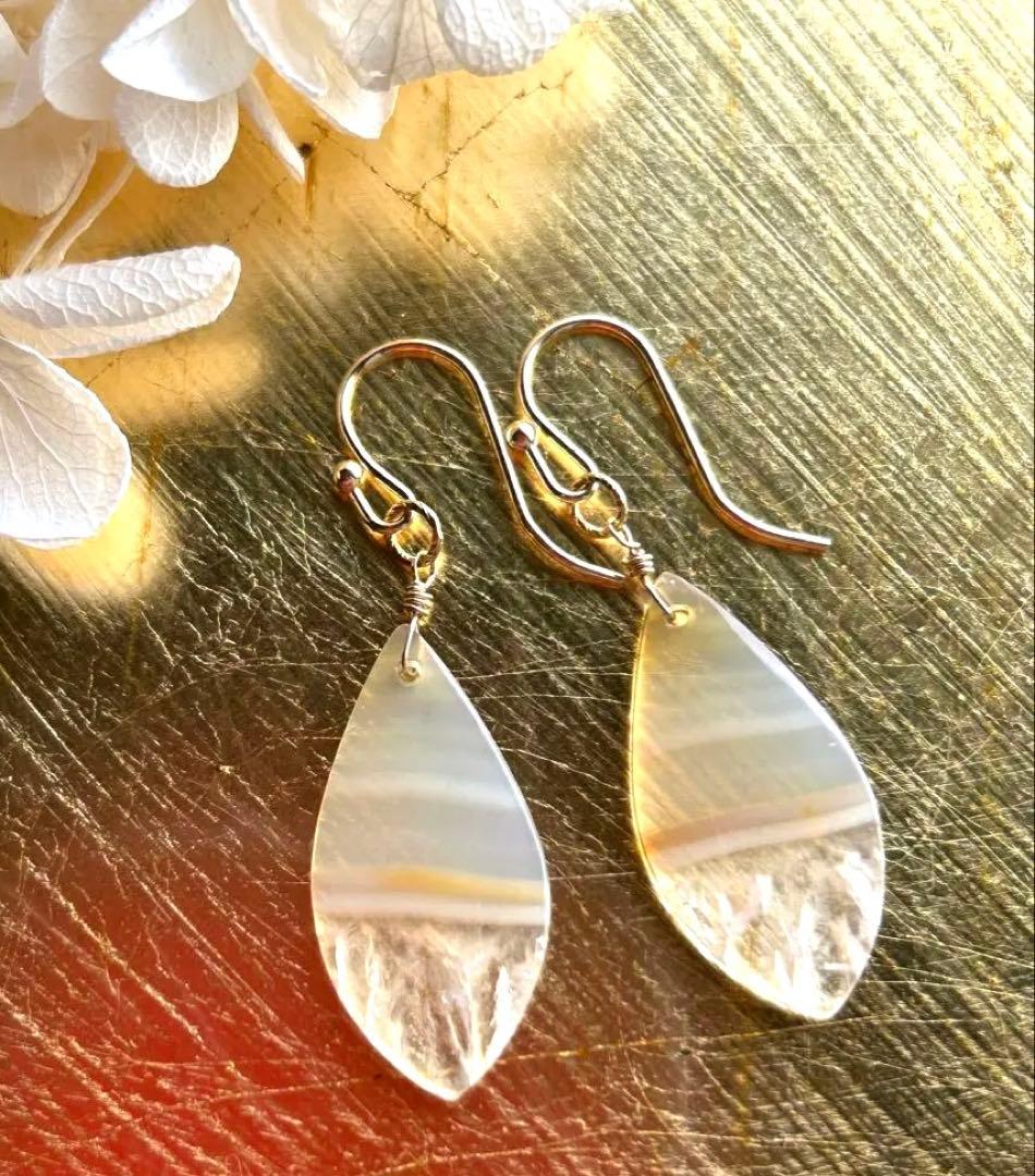 アイリスアゲート　リーフシェイプドゥルージピアスチャーム他　14kgf