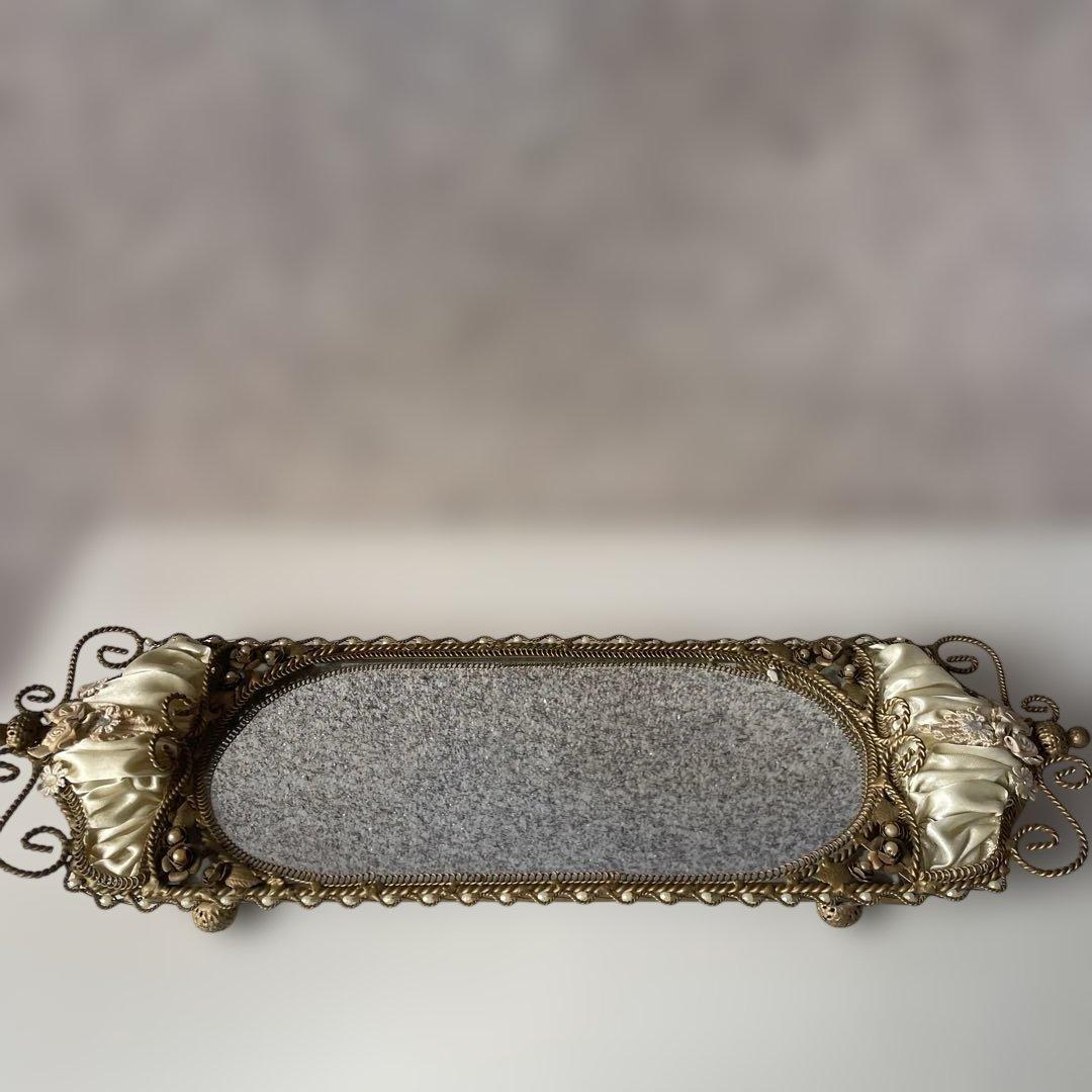 アンティーク装飾ミラー　ミラートレイ　アクセサリートレイ　ヴィクトリア調