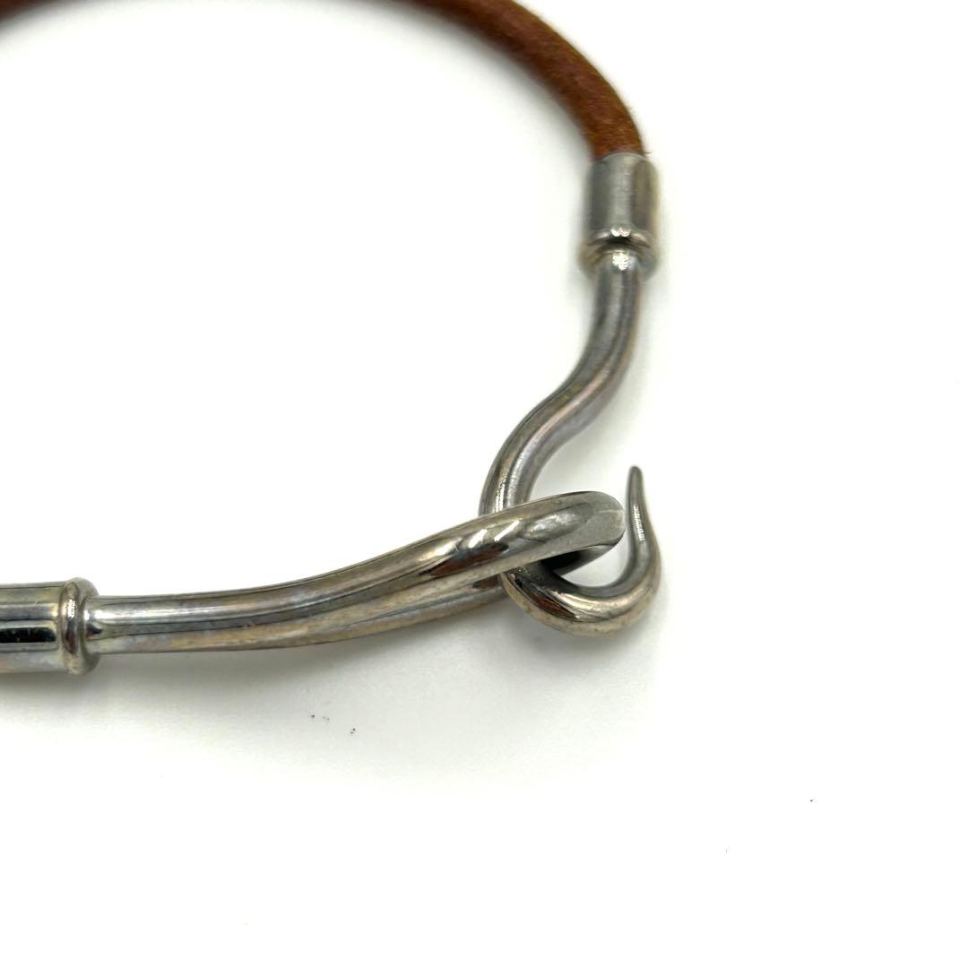 HERMES エルメス ブレスレット バングル ジャンボ レザー シルバー