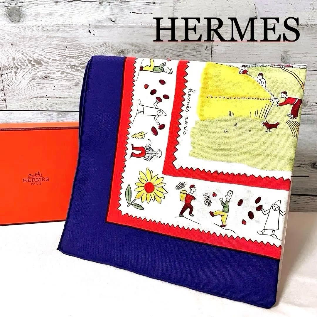 【新品未使用】HERMES スカーフ カレ90 故郷に帰る 総柄