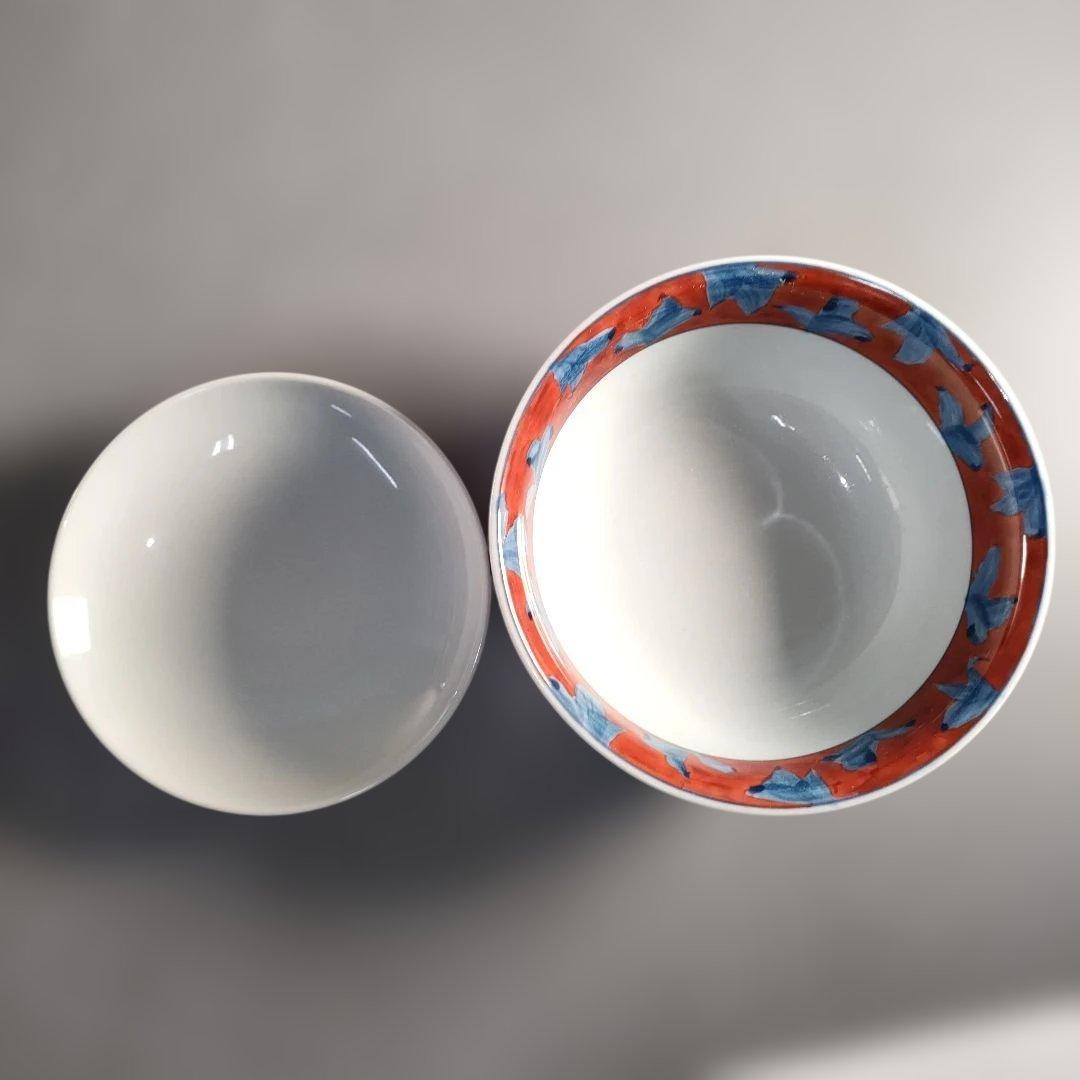 A1354-7/有田焼/源右衛門窯/赤濃唐草文蓋碗5客/共箱/蓋物/懐石道具/