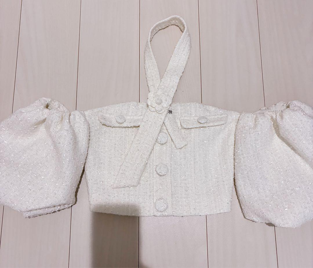 Darich ホルターネックオフショルツイードトップス (ホワイト)