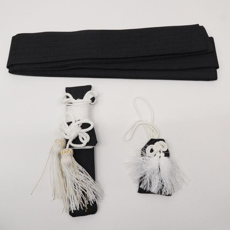 七五三羽織袴着物セット＊男児　3歳～　シンプル 紗綾 黒 灰青 化繊 9RH15