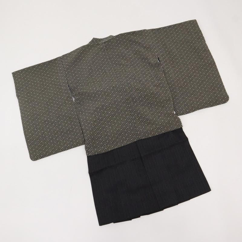 七五三羽織袴着物セット＊男児　3歳～　シンプル 紗綾 黒 灰青 化繊 9RH15