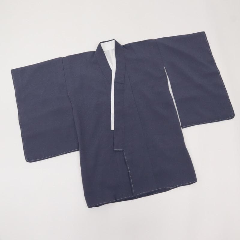 七五三羽織袴着物セット＊男児　3歳～　シンプル 紗綾 黒 灰青 化繊 9RH15
