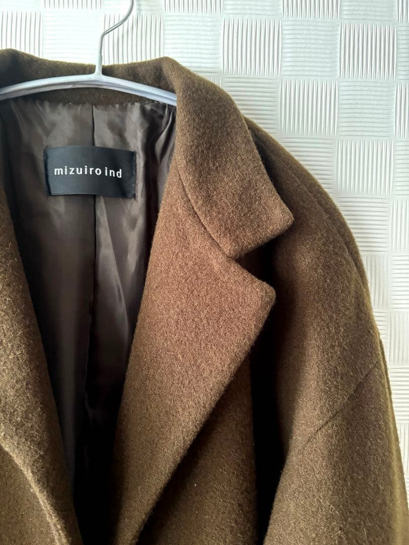 ミズイロインド　ウールブレンドスタンドカラーコート　カーキ　美品