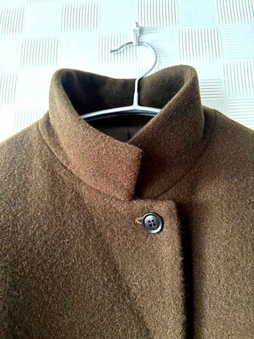 ミズイロインド　ウールブレンドスタンドカラーコート　カーキ　美品