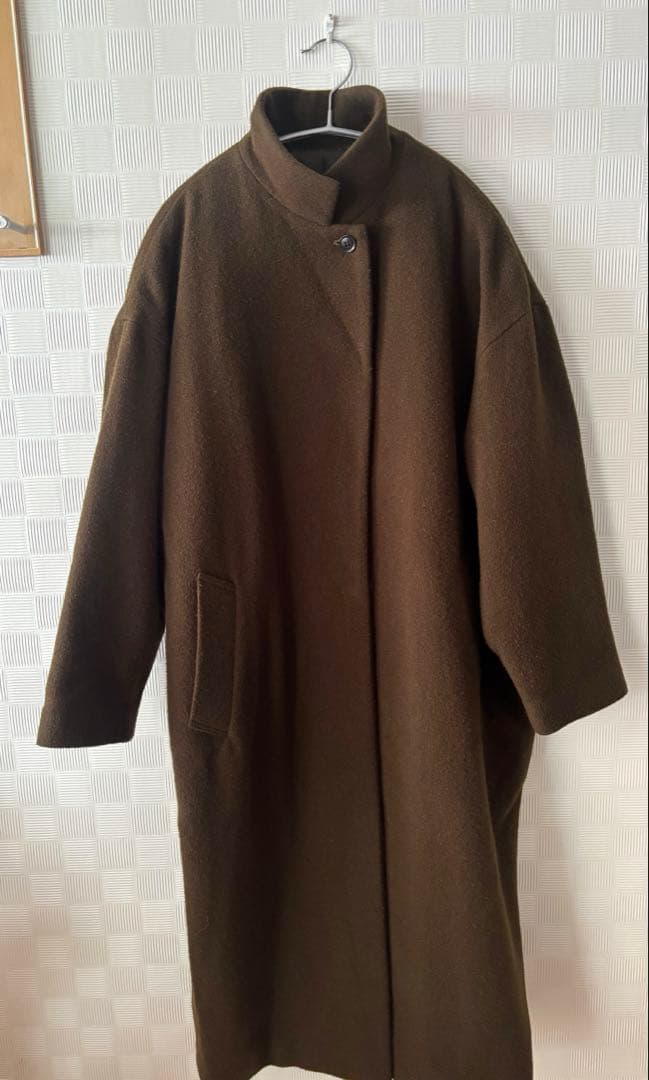 ミズイロインド　ウールブレンドスタンドカラーコート　カーキ　美品