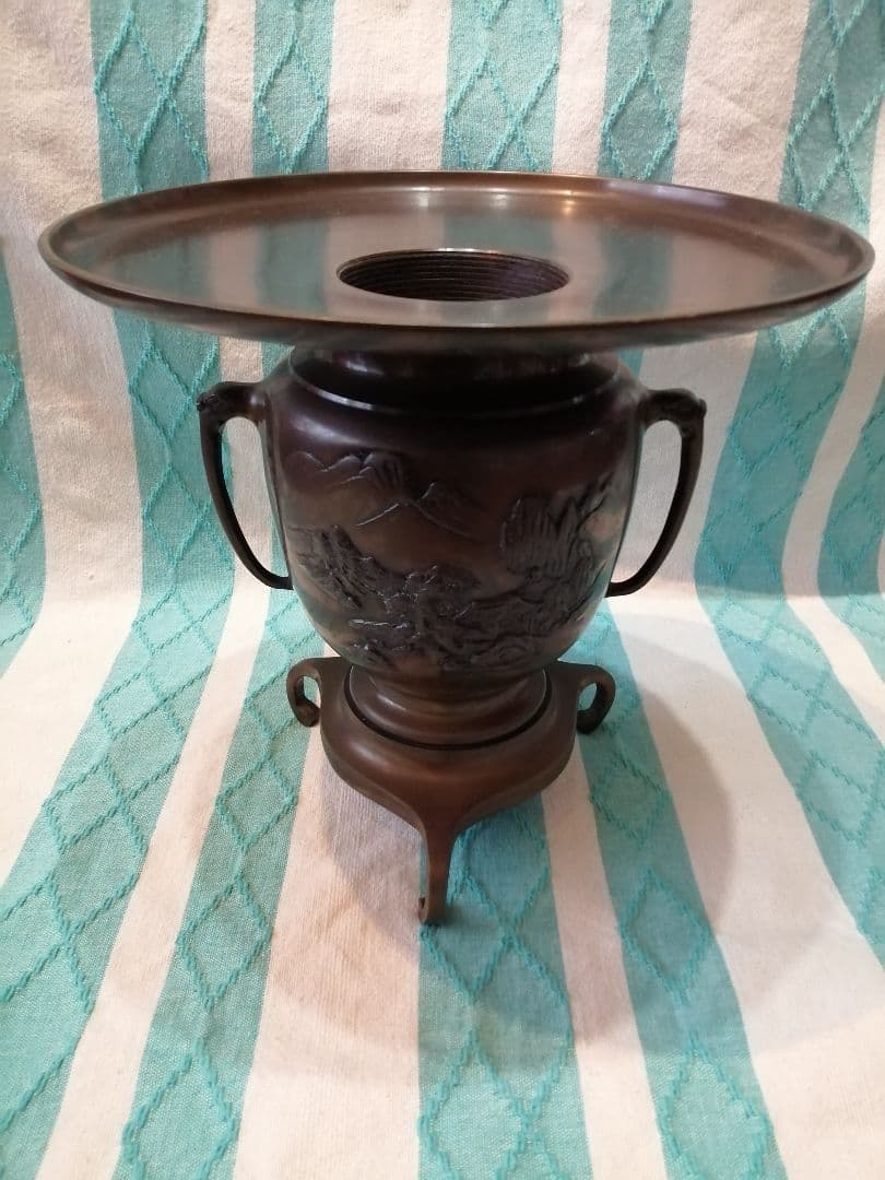 薄端　銅製花器　唐金製　池坊　花器　華道　いけばな