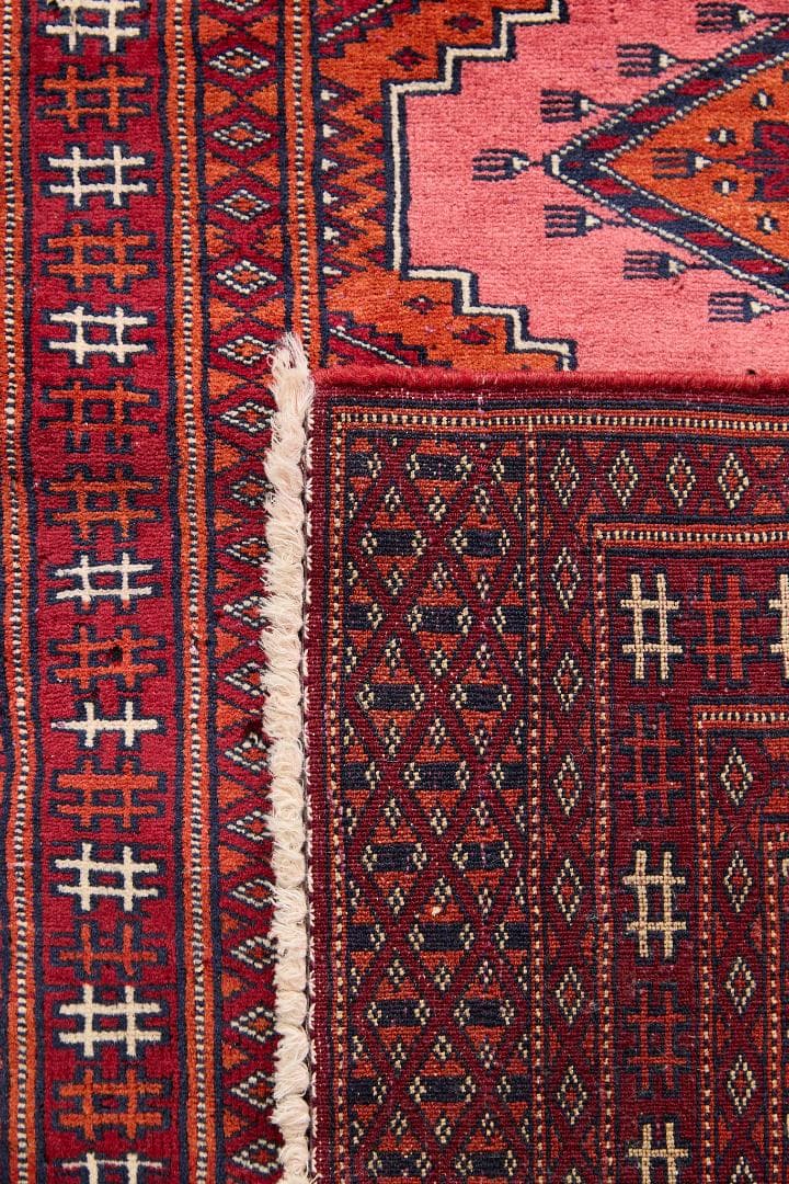 ヴィンテージラグ　トライバルラグ　ラホール産（94×61cm）赤　ピンク　黒