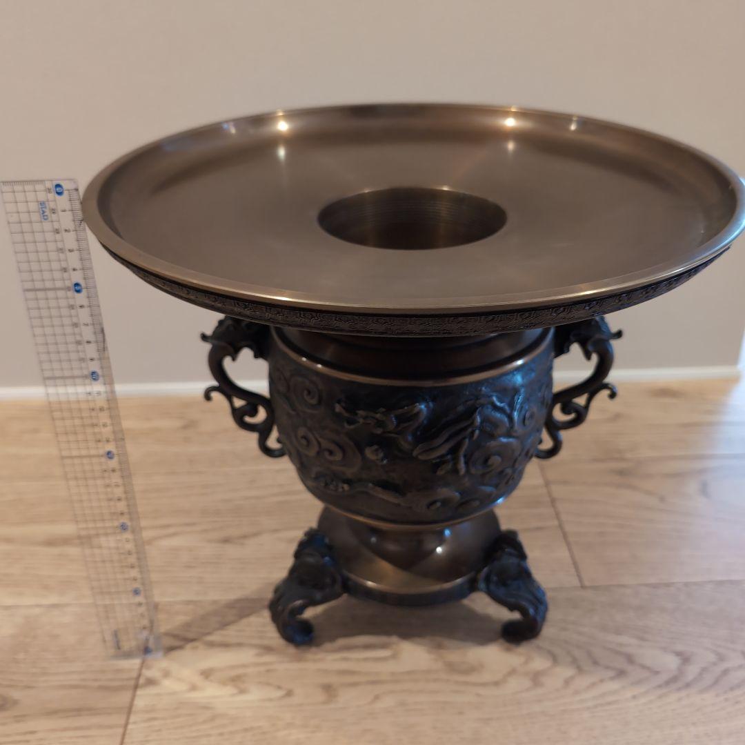 manchiドラゴン　龍　龍　彫刻 花器 皿型薄端 花器 花入 華道