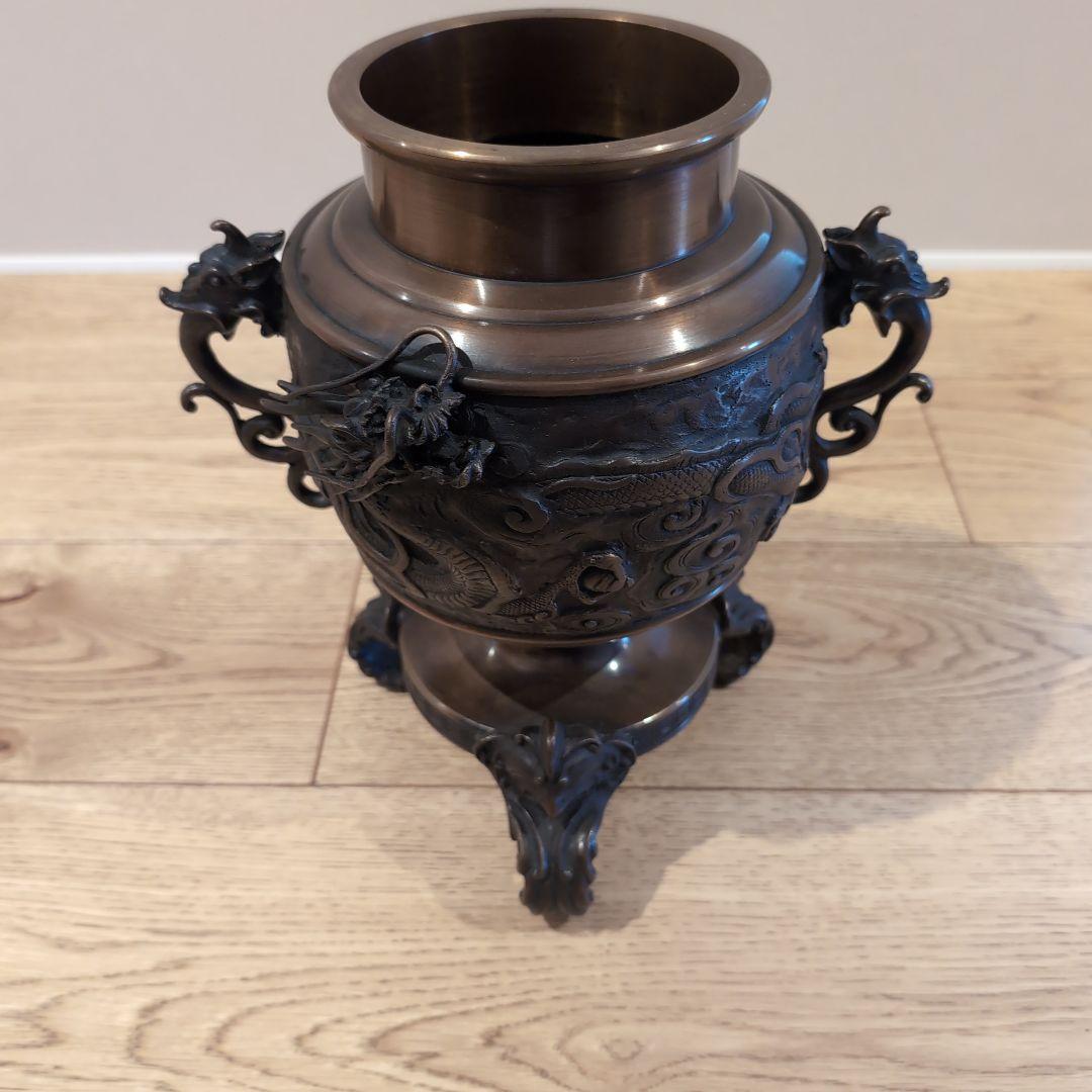 manchiドラゴン　龍　龍　彫刻 花器 皿型薄端 花器 花入 華道