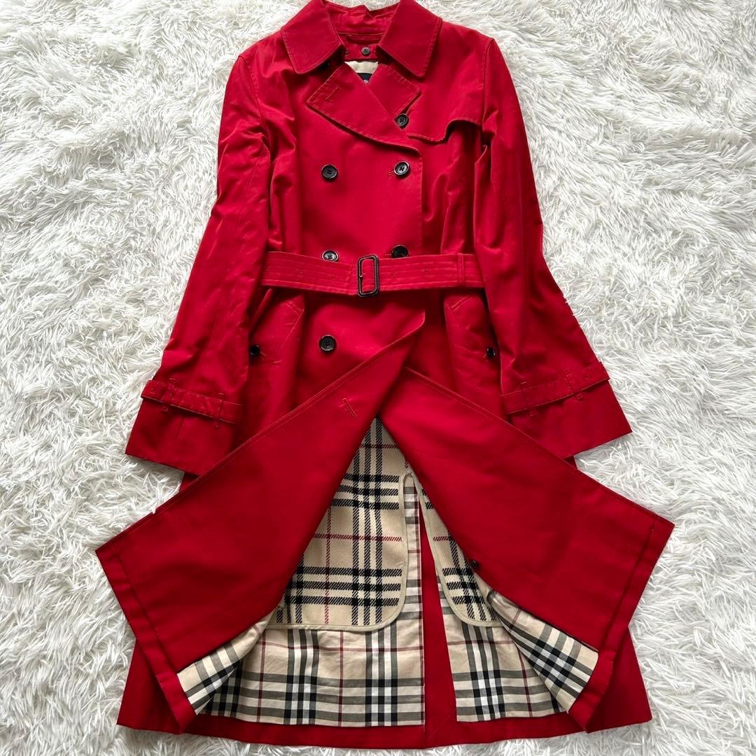【美品】バーバリーロンドン　トレンチコート　ライナー付き　ロング丈　赤　M相当
