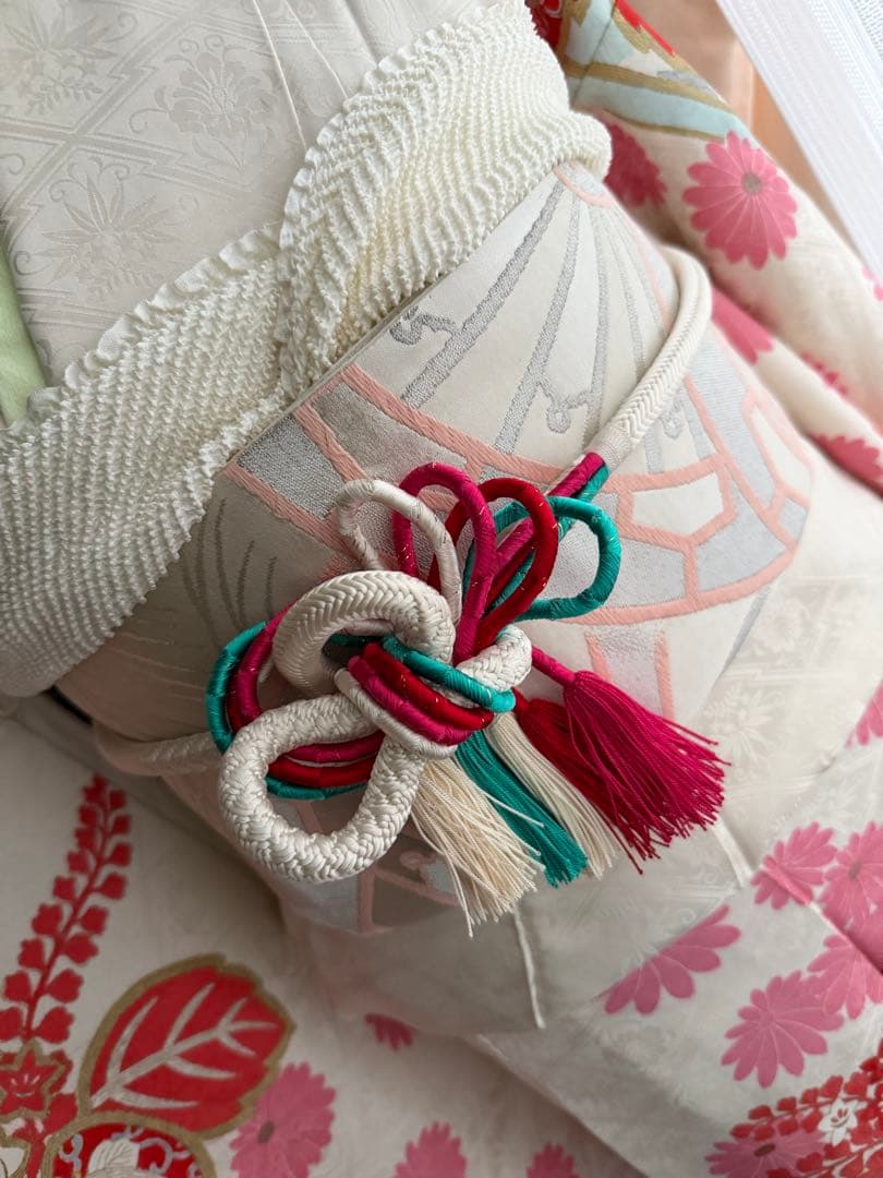 振袖フルセット アイボリー×ピンク×コーラル×ペールブルー×ゴールド 古典柄