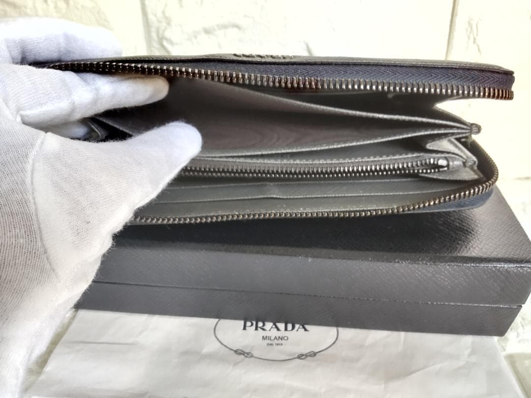 【美品】PRADA プラダ 長財布 ラウンドファスナー サフィアーノ バイカラー