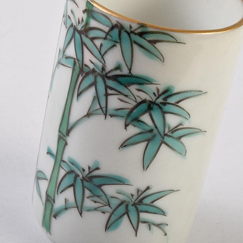 茶道具　渋草焼　渋草柳三作　色絵竹文　茶布筒　共箱　V　8990