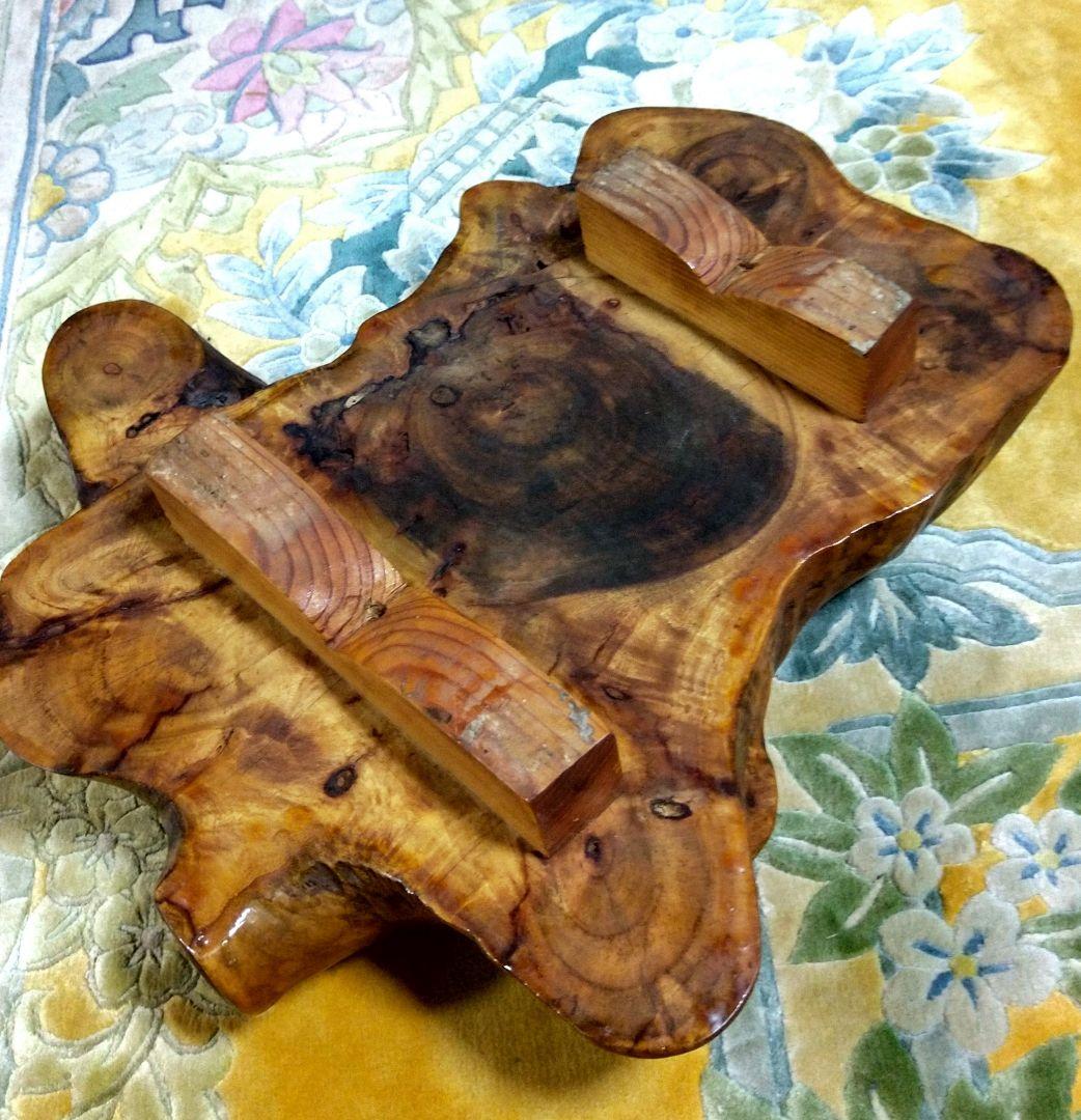 【木目が美しい木工芸品】木製飾り玉(木球)、台座　花台　置物台　中古品