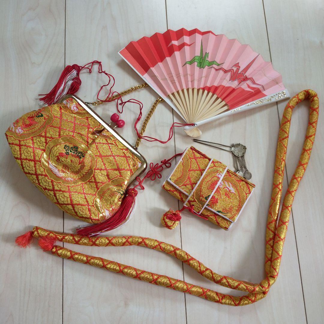 七五三用 赤系 花柄 華やか着物 振袖 小物 草履 7歳女の子 可愛い レトロ