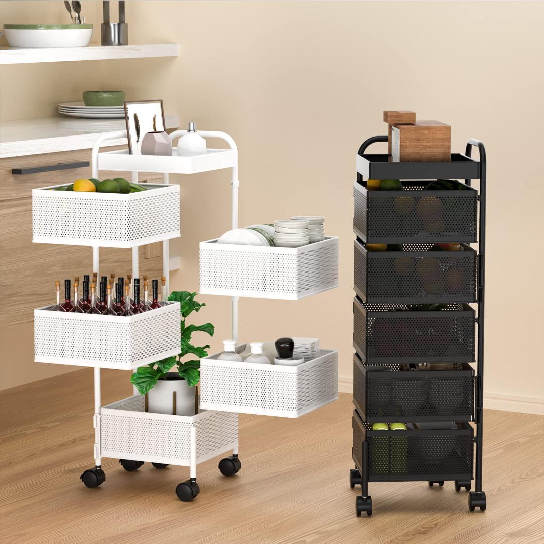調味料・小物収納カート、5段、キャスター付き、天板付き