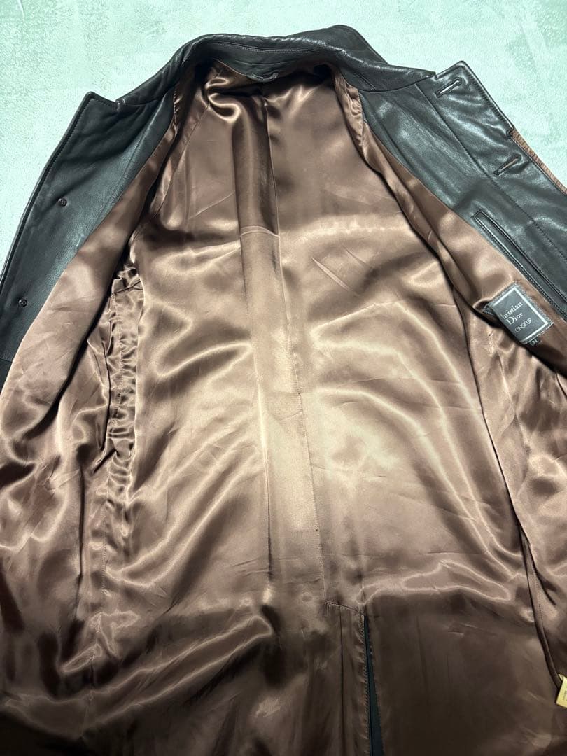 【希少】christian dior レザーロングコート　8〜90's 羊革