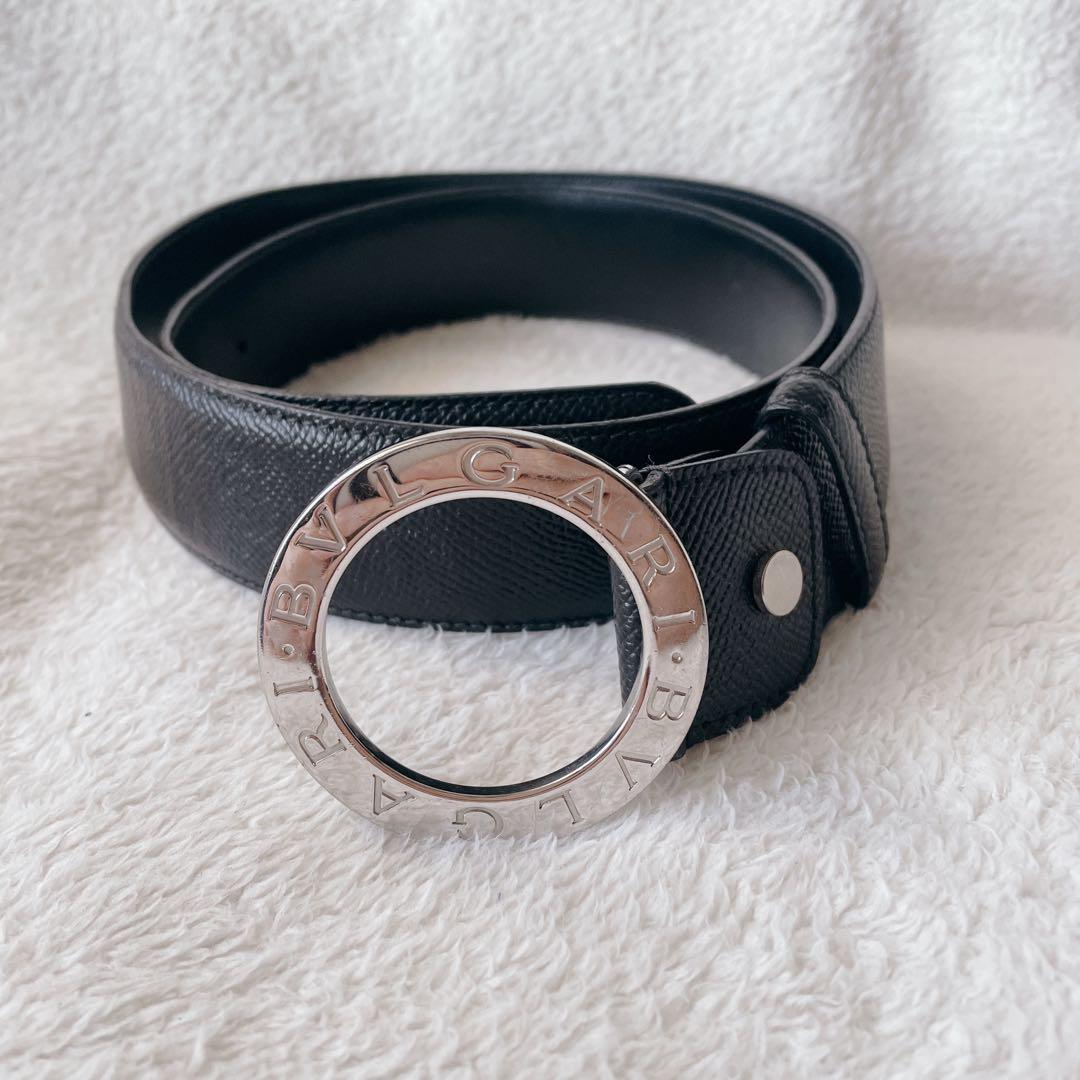 BVLGARI ブルガリ サークルロゴ レザーベルト ブラック 黒　刻印　革