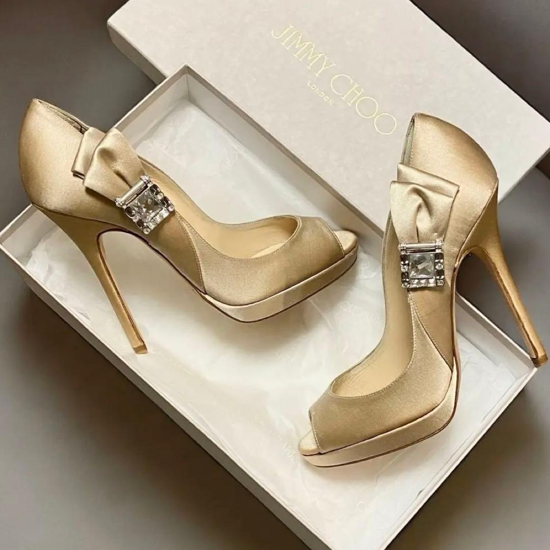 【未使用品】限定 完売 JIMMY CHOO シルクサテンビジューパンプス 37