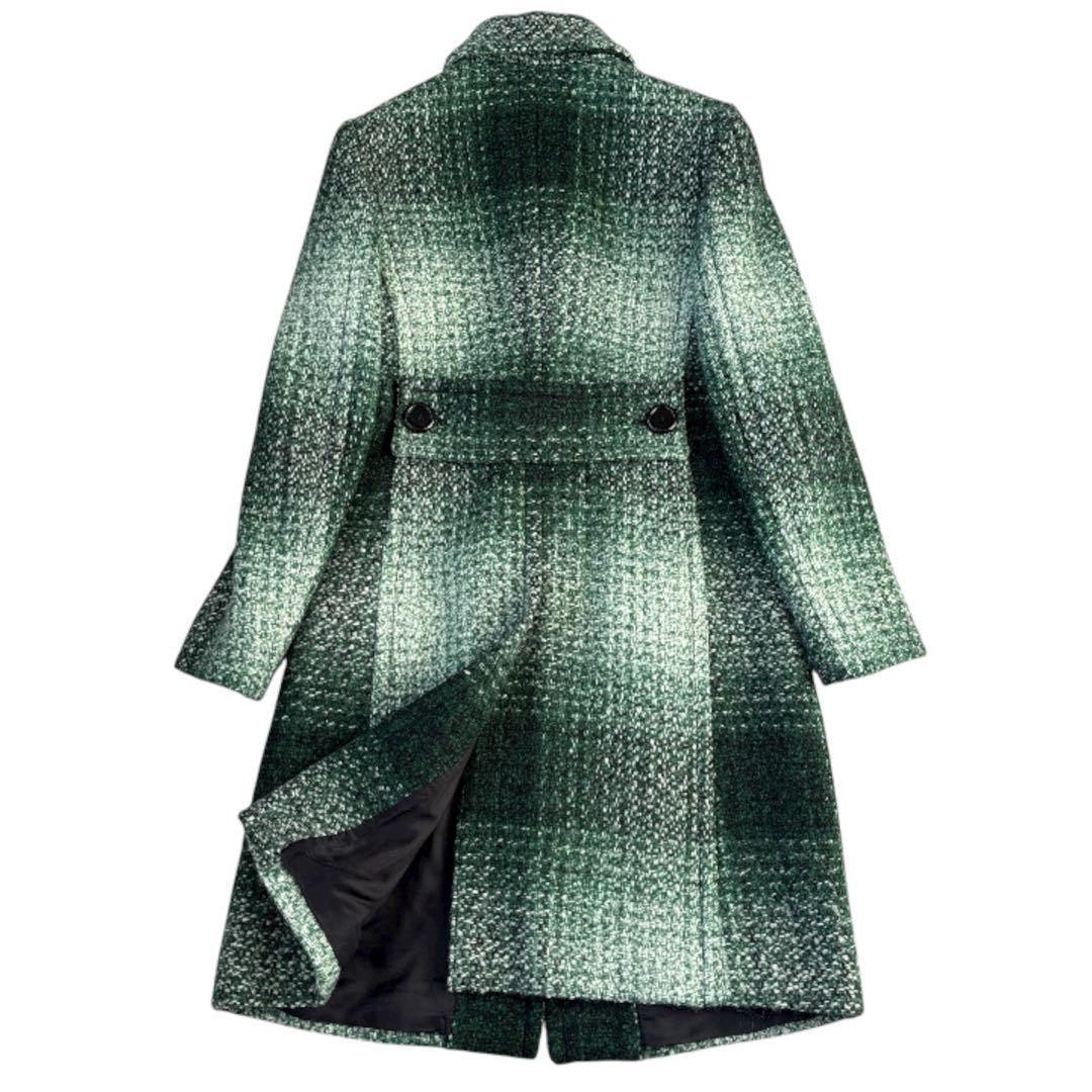 極美品 PRADA ツイード ロングコート 42サイズ 希少カラー グリーン