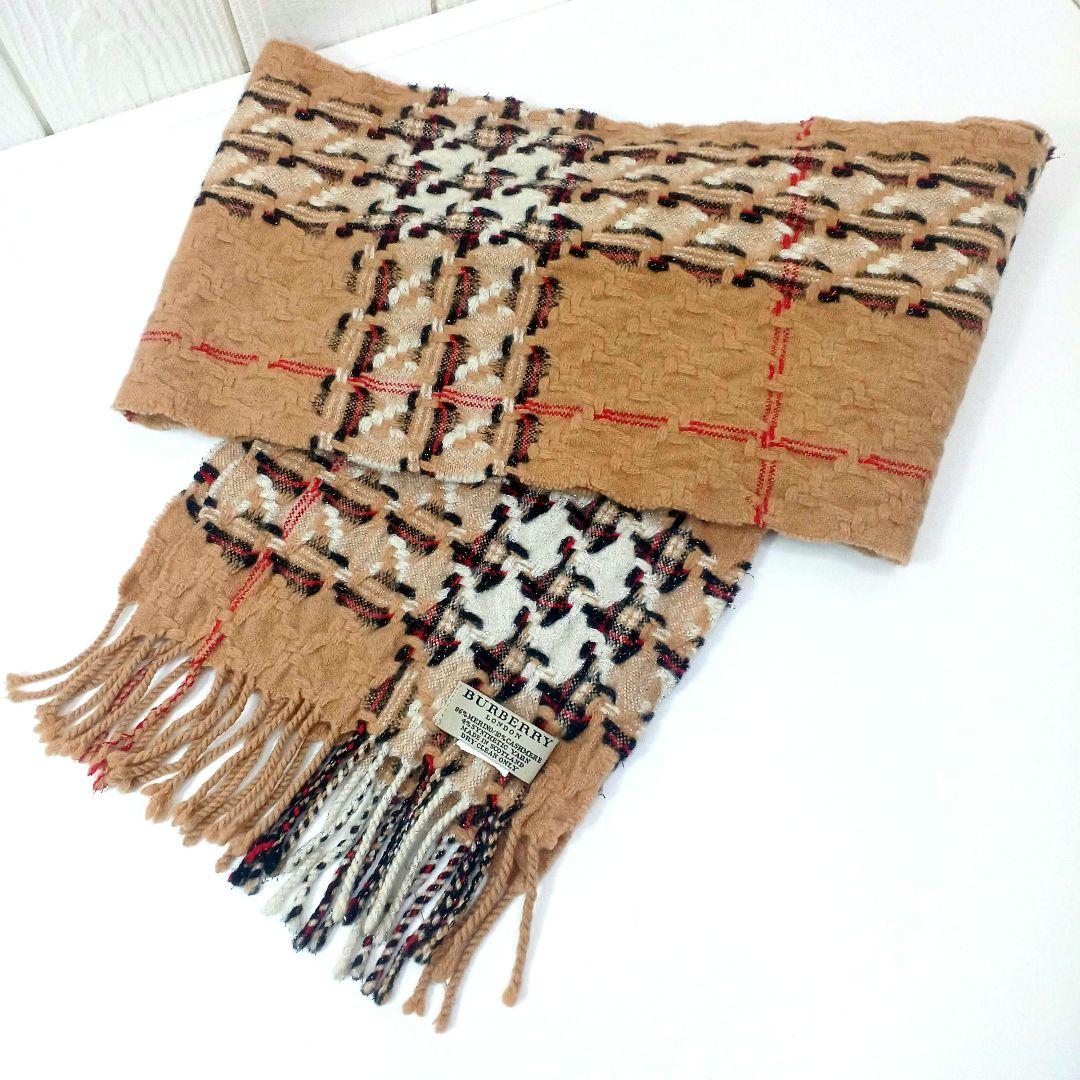美品★BURBERRY マフラー チェック柄 希少デザイン カシミア混