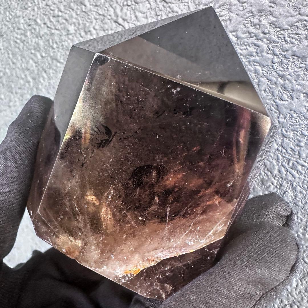 【金運· 魔除 ·浄化】レインボー☆煙水晶スモーキークォーツ六角柱原石A1293