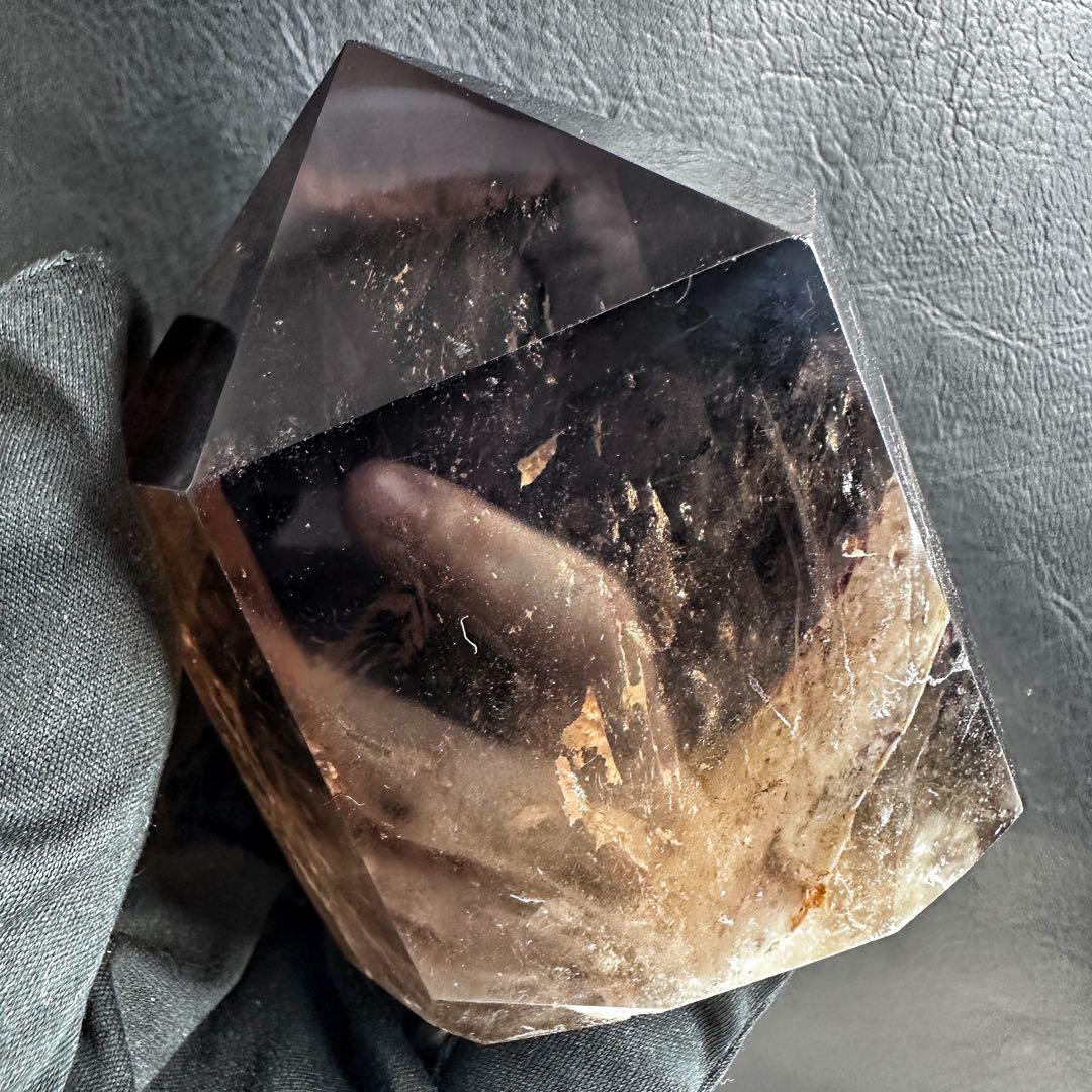 【金運· 魔除 ·浄化】レインボー☆煙水晶スモーキークォーツ六角柱原石A1293