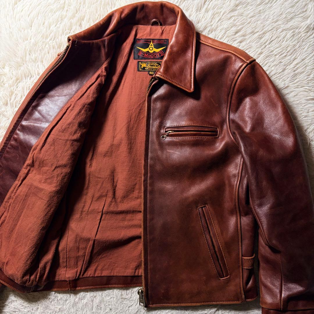 【雰囲気抜群】B-McCOY'S ライダースジャケット　ステアハイド　赤茶　40