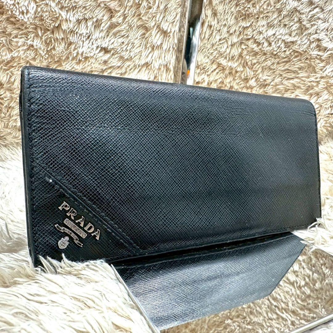【美品】プラダ 長財布 二つ折り財布 ブラック サフィアーノ