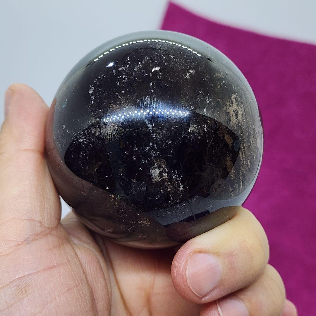 天然スモーキーモリオン スフィア約6.5cm◆最強魔除けと浄化◆光る台座付