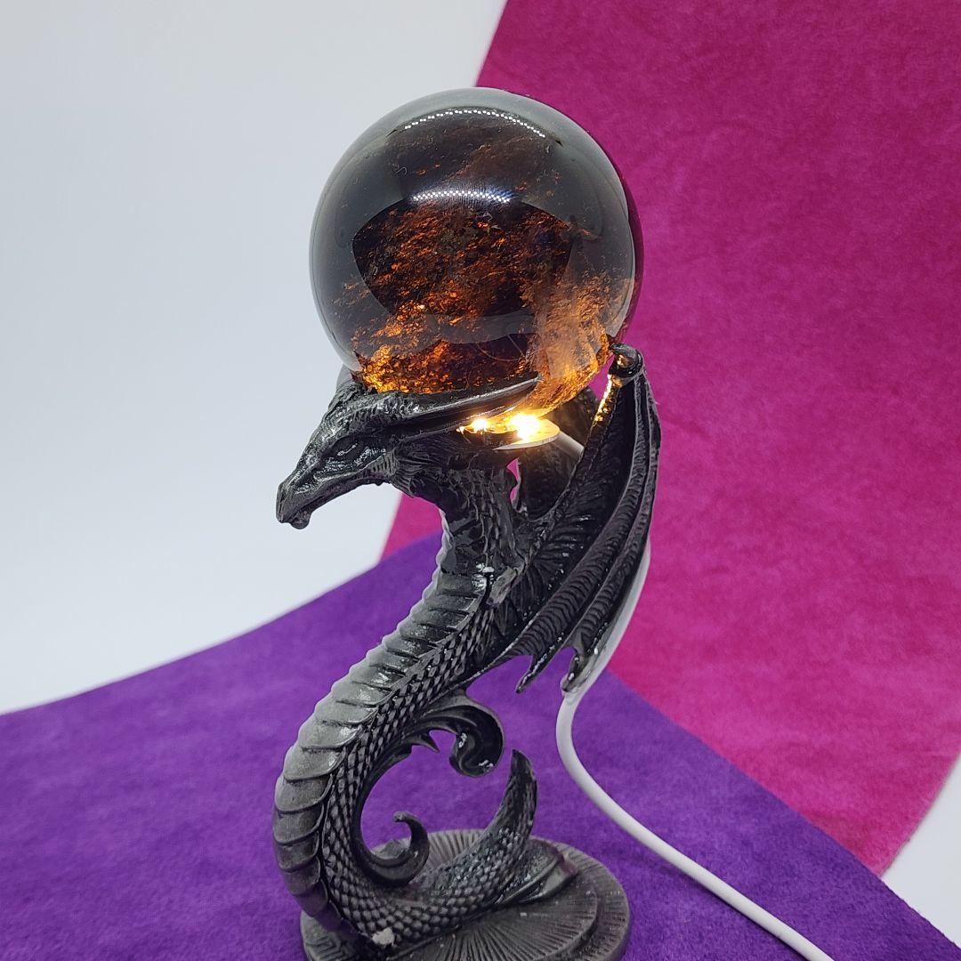 天然スモーキーモリオン スフィア約6.5cm◆最強魔除けと浄化◆光る台座付