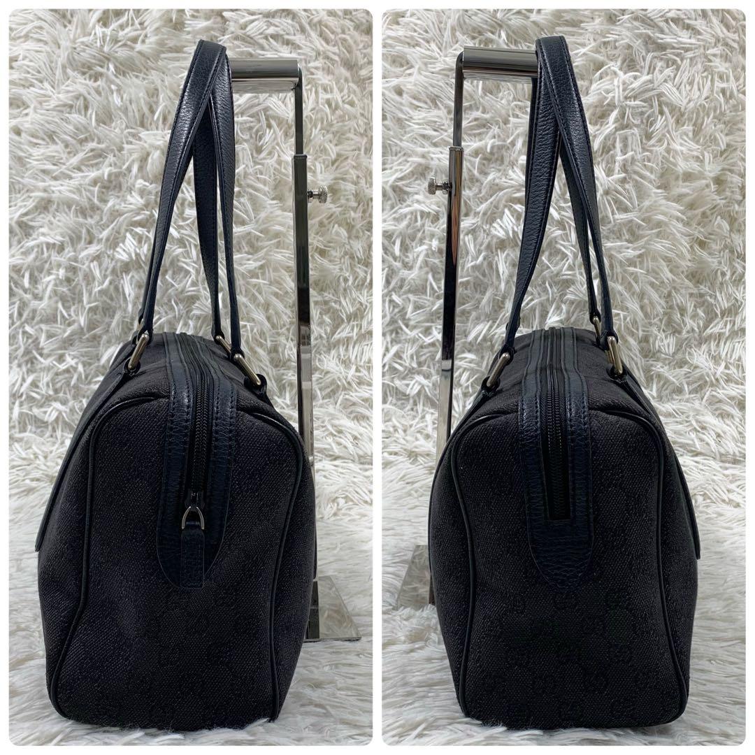 【✨美品✨】グッチ ミニボストンバッグ GGキャンバス レザー ブラック